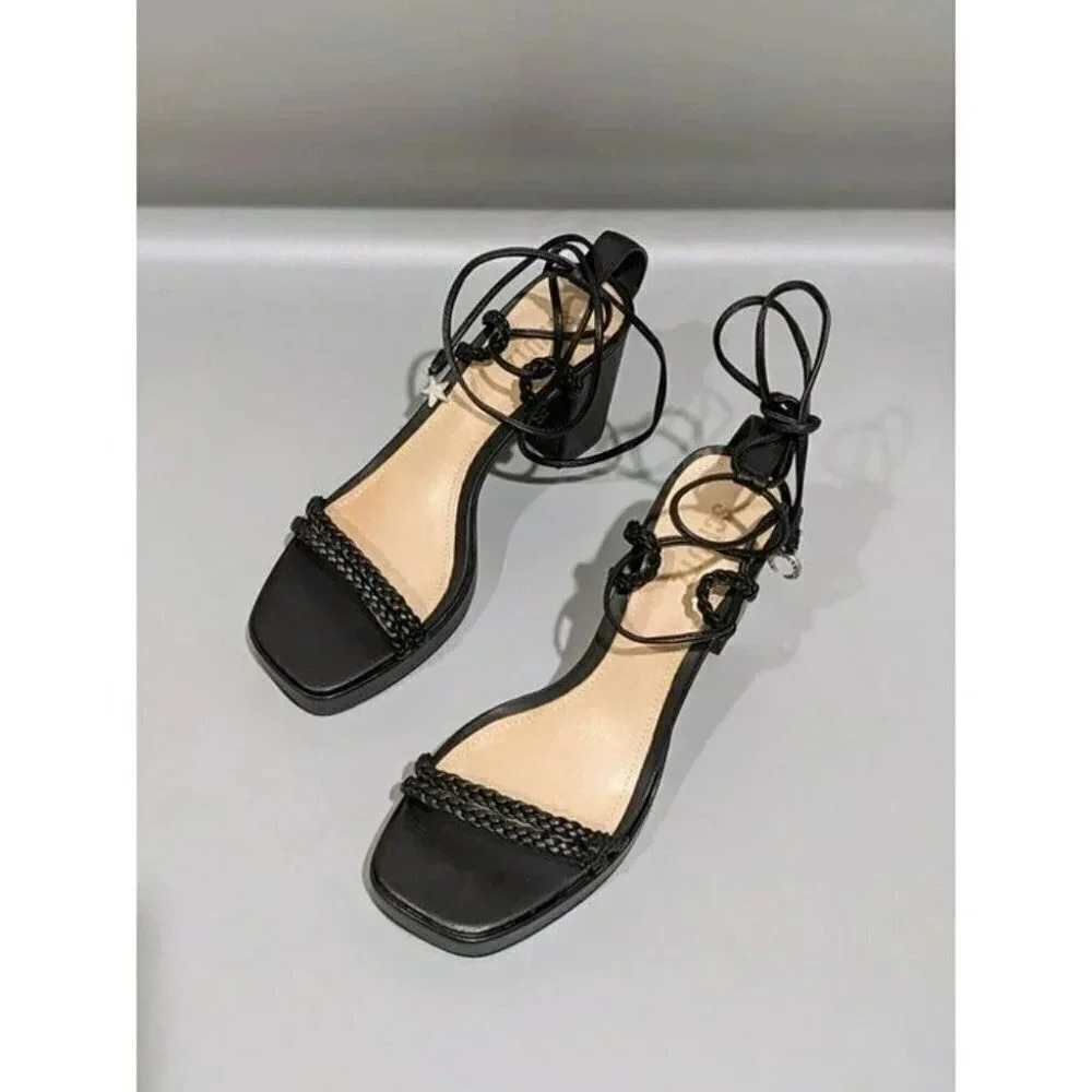 Schutz Lunah Plat Women's Leather Lace-up Sandals Black Color Size 9.5 M - Picture 4 of 7